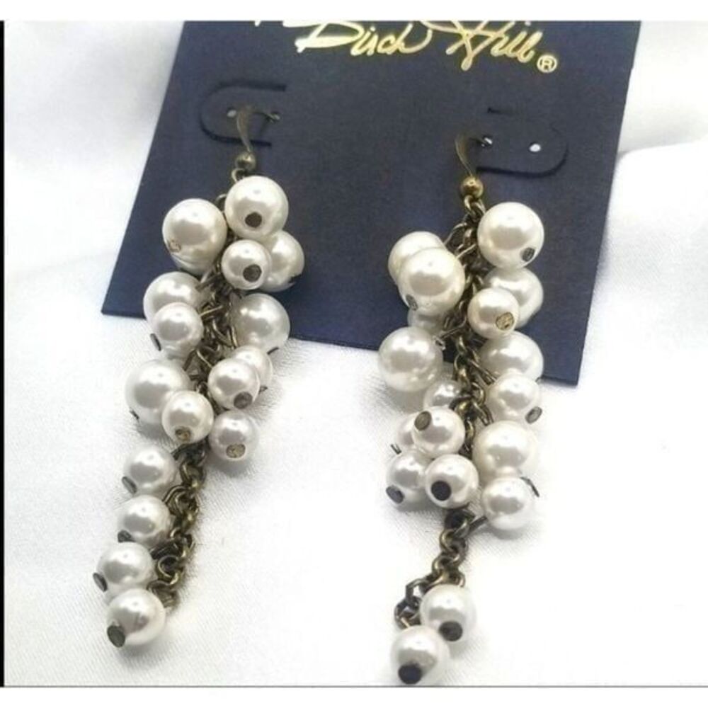 bronze toned Flux pearl cluster unique grape vine Dangle drop earrings.